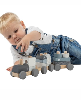 Tren bloques apilables bebès madera natural Label Label varios colores - 3