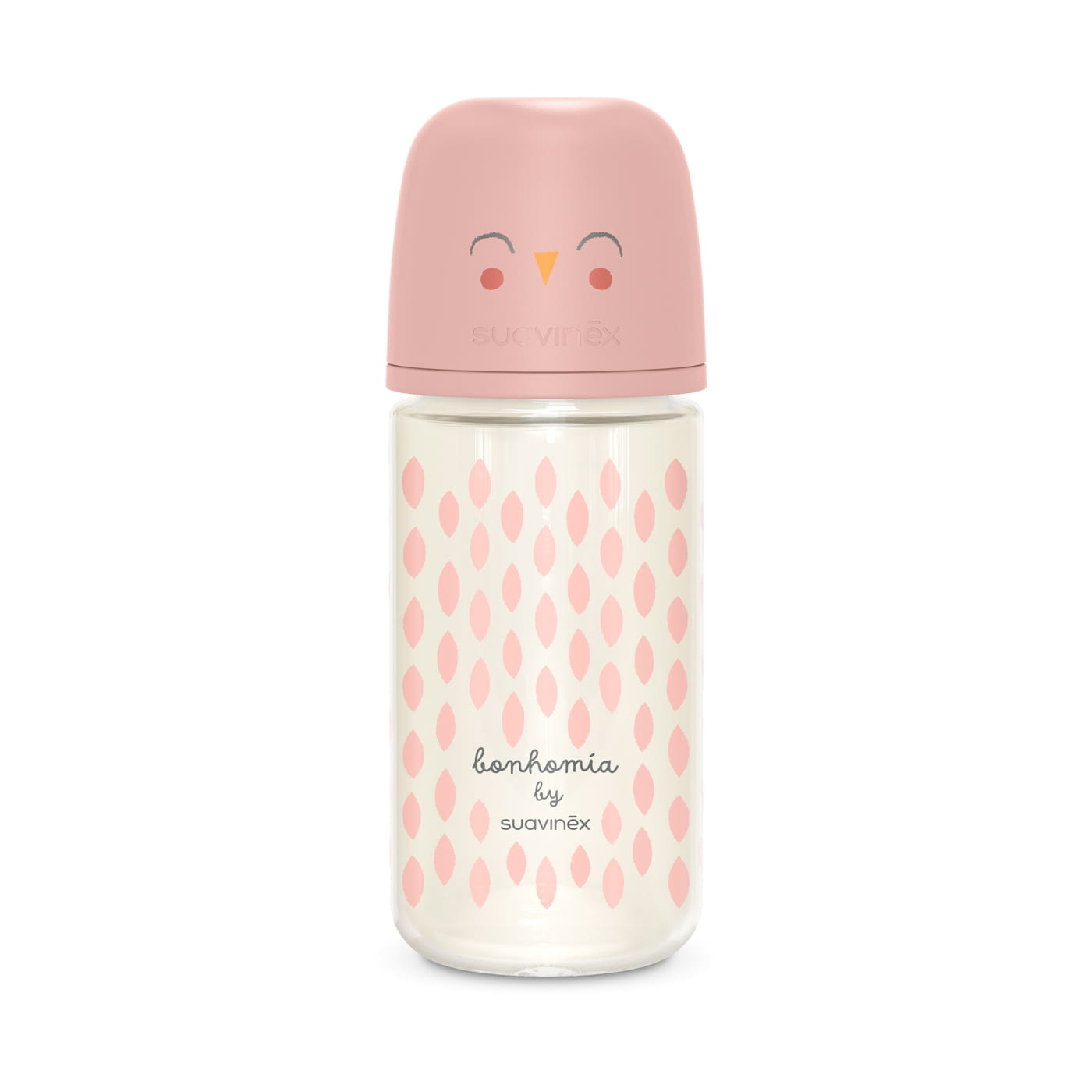 BIBERÓN VIDRIO 240ML BONHOMIA FEATHER ROSA