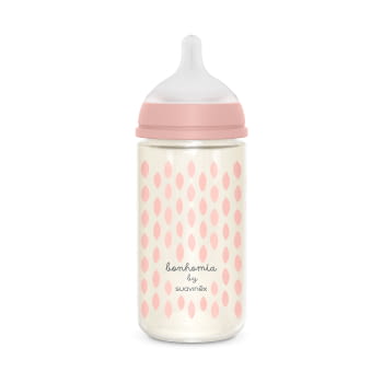 BIBERÓN VIDRIO 240ML BONHOMIA FEATHER ROSA - 3