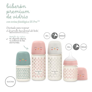 BIBERÓN VIDRIO 240ML BONHOMIA FEATHER ROSA - 4