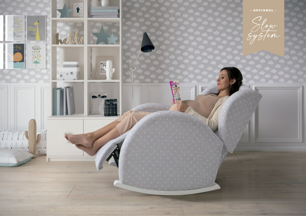 MECEDORA SLOW SYSTEM CON TAPIZADO TELA MECEDORA LACTANCIA FLOR SLOW SYSTEM BLANCO GALAXY GRIS - 5