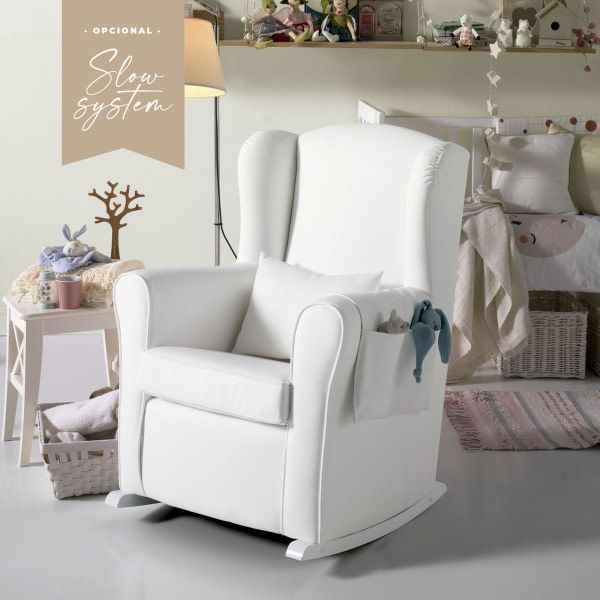 MECEDORA SLOW SYSTEM CON TAPIZADO POLIPIEL MECEDORA LACTANCIA NANNY SLOW SYSTEM BLANCO POLIPIEL BLANCO
