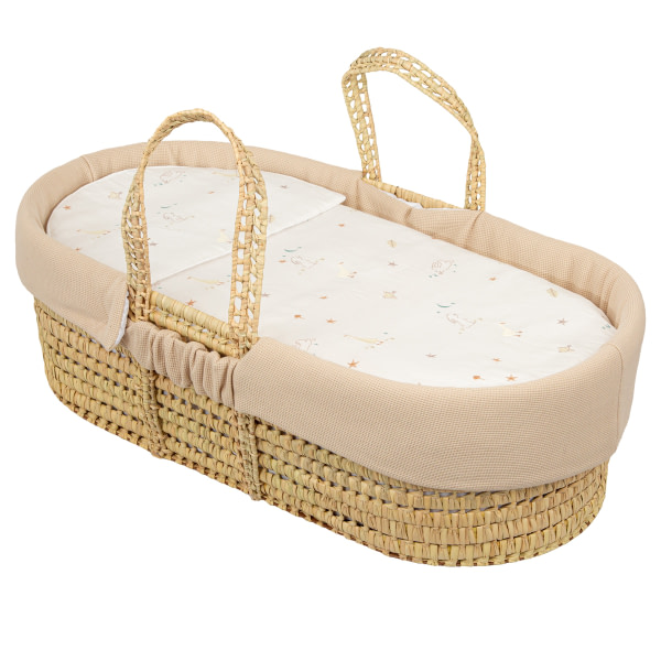 moisés de mimbre con edredón, cojín, interior acolchadado y colchón (80x40) Happy forest Casual