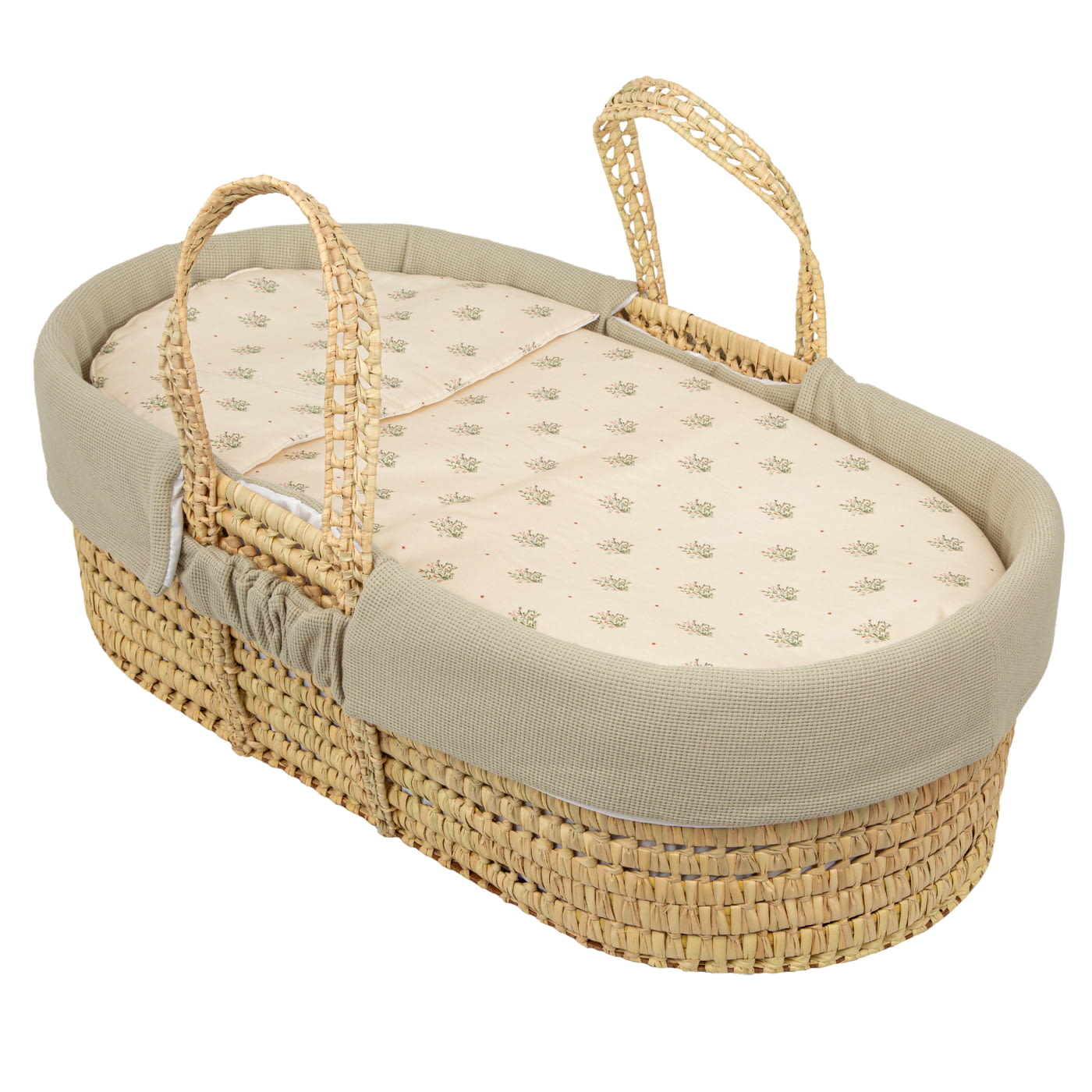 moisés de mimbre con edredón, cojín, interior acolchadado y colchón (80x40) Cornelia Casual -
