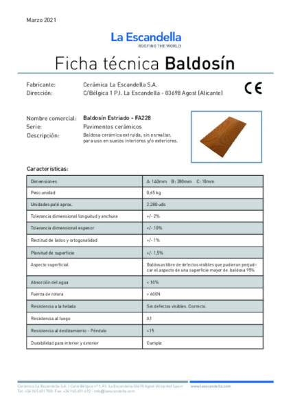 Ficha técnica Rasilla Estriada FA228