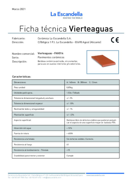 Ficha técnica Vierteaguas FAV014