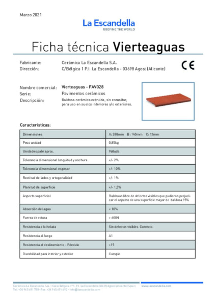 Ficha técnica Vierteaguas FAV028