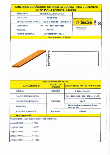 Ficha técnica tablero machihembrado 130