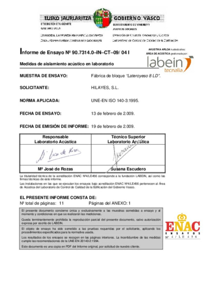 Ensayo acústico Lateroyeso 8LD