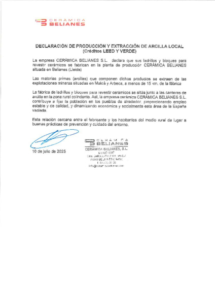 Declaración de producción y extracción de arcilla local