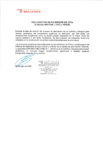 Declaración de no emisión de COVs