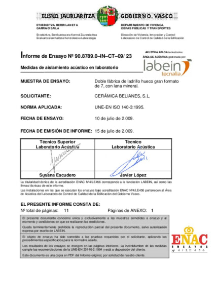 Ensayo acústico Labein Superenvà ® 7 Silensis