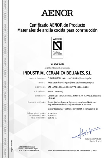 Certificado AENOR Superbrick