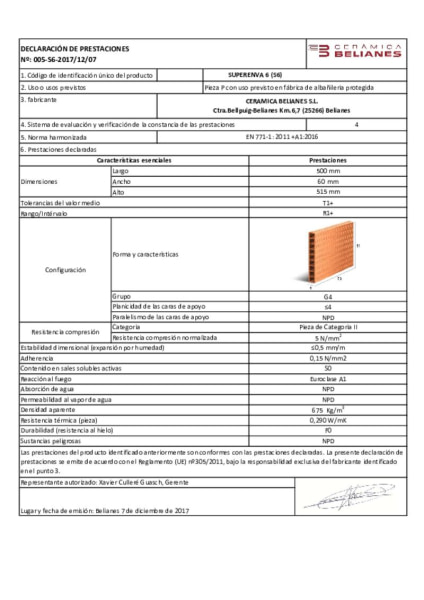 Declaración de Prestaciones Superenvà ® 6