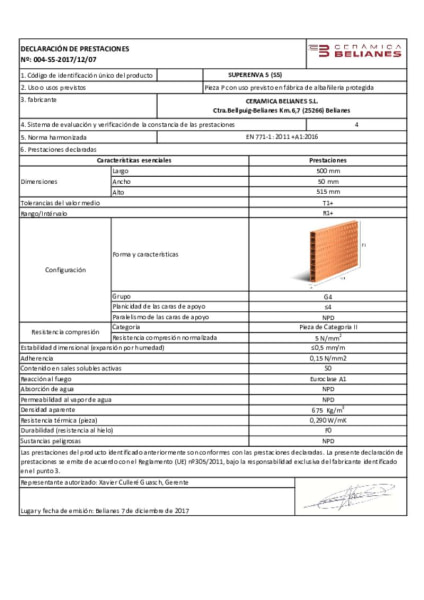 Declaración de Prestaciones Superenvà ® 5