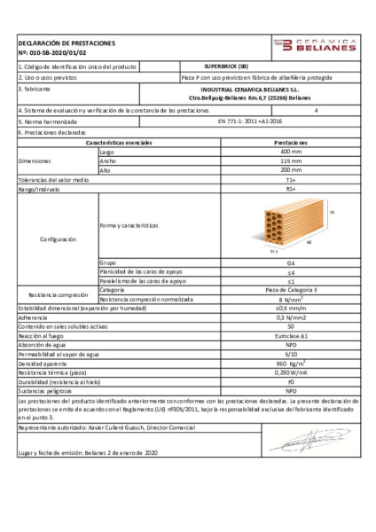 Declaración de Prestaciones Superbrick