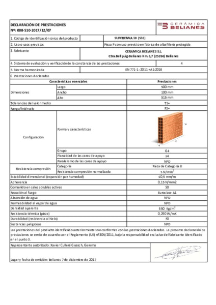 Declaración de Prestaciones Superenvà ® 10