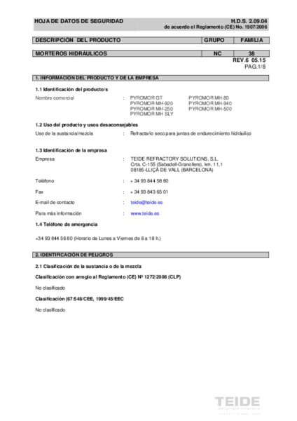 Hoja de seguridad mortero MH 940