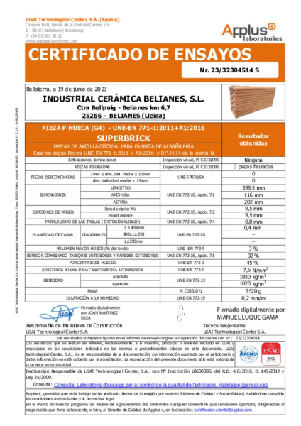 Ensayos laboratorio Superbrick