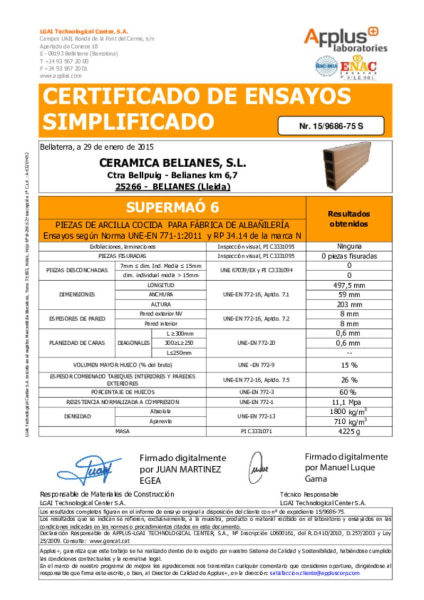 Ensayos laboratorio Supermahón 6