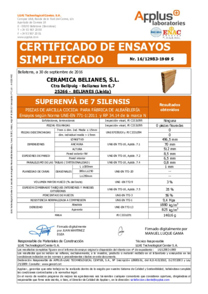 Ensayos laboratorio Superenvà ® 7 Silensis
