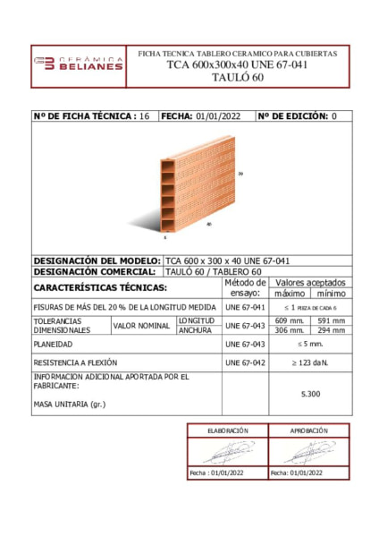 Ficha técnica Tablero 60