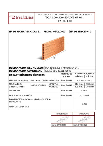 Ficha técnica Tablero 80