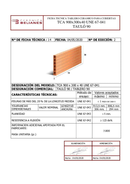Ficha técnica Tablero 90