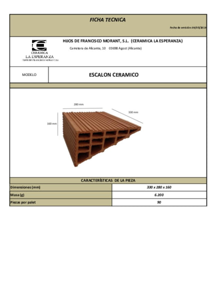 Ficha técnica escalón cerámico