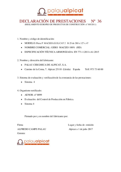 Declaración CE Gero Macizo 100