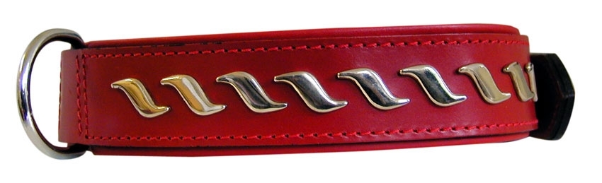 COLLAR LEATHER WAVES ROJO