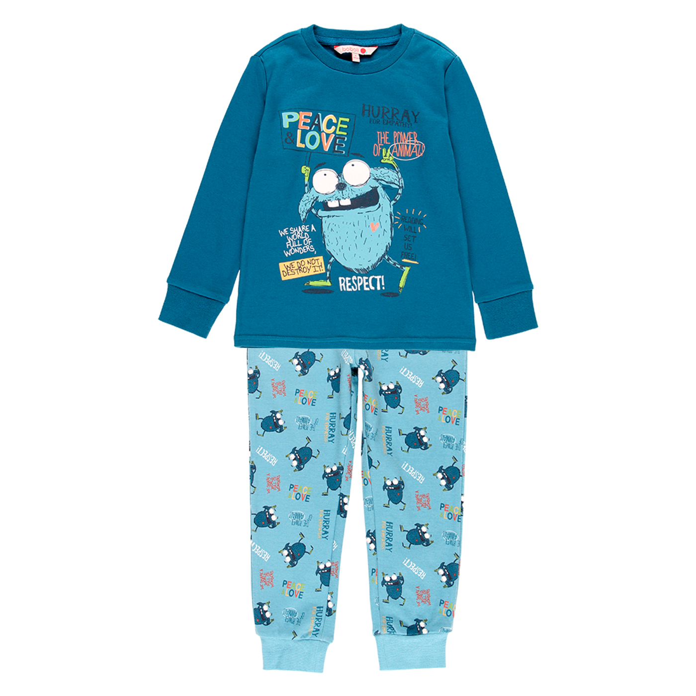 BOBOLI Pijama interlock peace & love de niño