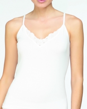 Camiseta mujer tirantes algodón con escote bordado