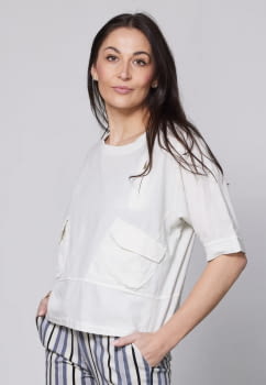 Blusa crema con bolsillos Yui - 2
