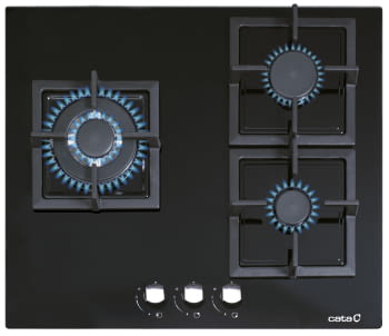 Placa de Gas Cata SCI 6021 BK Cristal Negro | 60cm | 3 Quemadores de Gas | Gas Natural | Encendido electrónico | Válvula de Seguridad