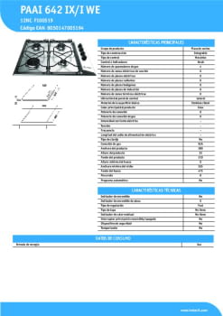 Fitxa tècnica INDESIT PAAI 642 IX I WE
