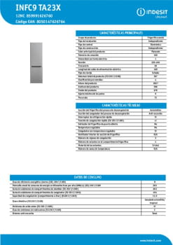 Fitxa tècnica INDESIT INFC8 TA23X