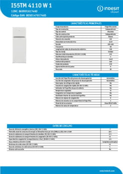 Fitxa tècnica INDESIT I55TM 4110 W 1