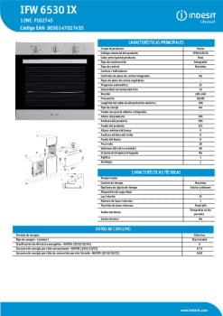 Fitxa tècnica INDESIT IFW 6530 IX