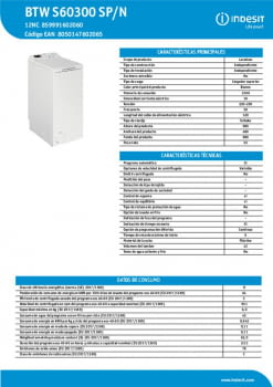 Lavadora INDESIT BTW S60300 SP/N: opiniones y precios