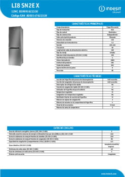 Fitxa tècnica INDESIT LI8 SN2E X