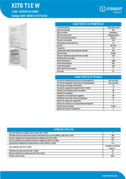 Fitxa tècnica INDESIT XIT8 T1E W