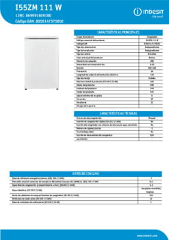 Fitxa tècnica INDESIT I55ZM 111 W