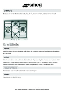 Ficha técnica SMEG SR60GHS