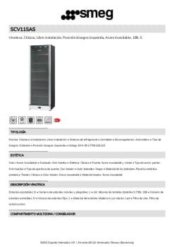 Ficha tècnica SMEG SCV115AS Ficha tècnica SMEG SCV115AS