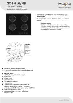 Fitxa tècnica WHIRLPOOL GOB 616 NB