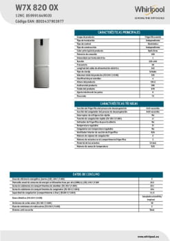 COMPRAR Frigo Combi No Frost Optic Inox WHIRLPOOL W7X 82O OX 191,2cm x  59,6cm Clase E ONLINE 769.00€