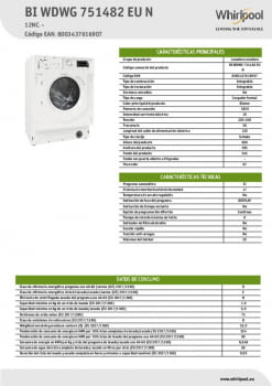 Lavadora Secadora Integrable - Whirlpool BI WDWG 861485EU, 8/6Kg, 1400 RPM