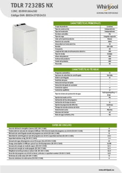 Ficha técnica WHIRLPOOL TDLR 7232BS NX