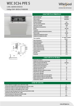 Ficha técnica WHIRLPOOL WIC 3C34 PFE S